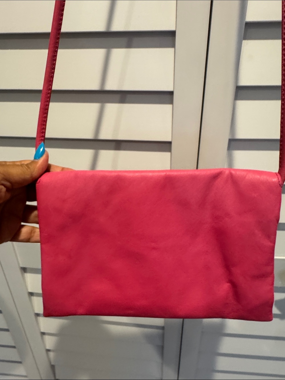 Free People Hot Pink Cow Leather Crossbody Bag with magnetic closure. - Picture 3 of 11